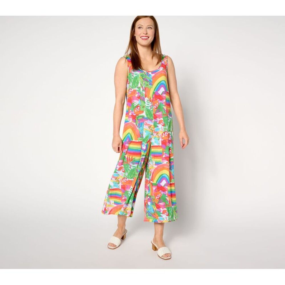 Women Control Women's Dress Sz L Como Jersey Wide-Leg Crop Multi-colored